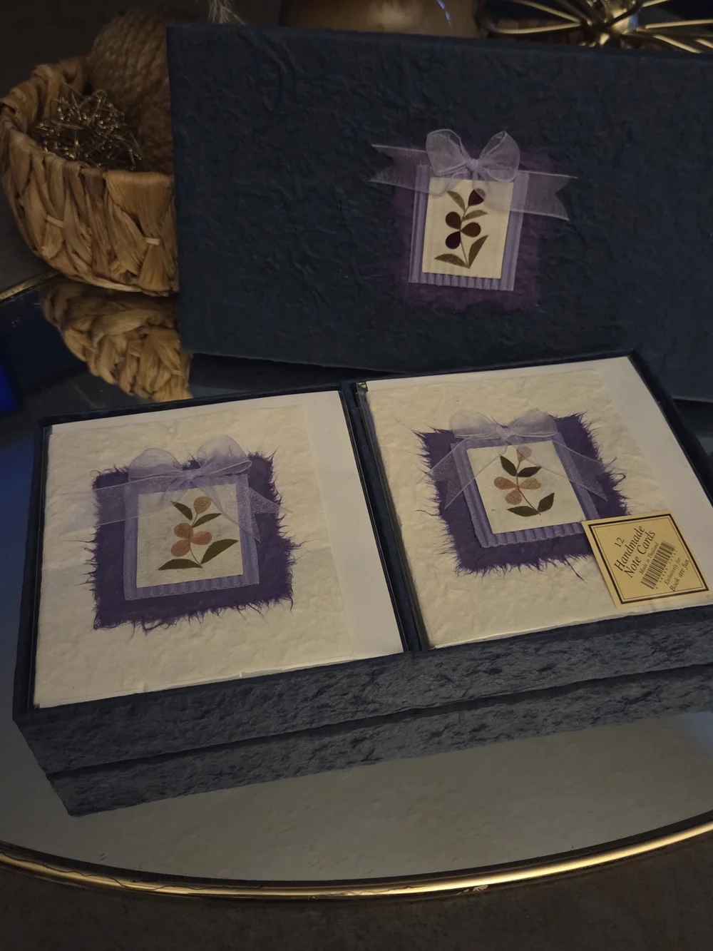 Handmade Botanical Note Card Set | 12 Cards & Envelopes in Decorative Gift Box